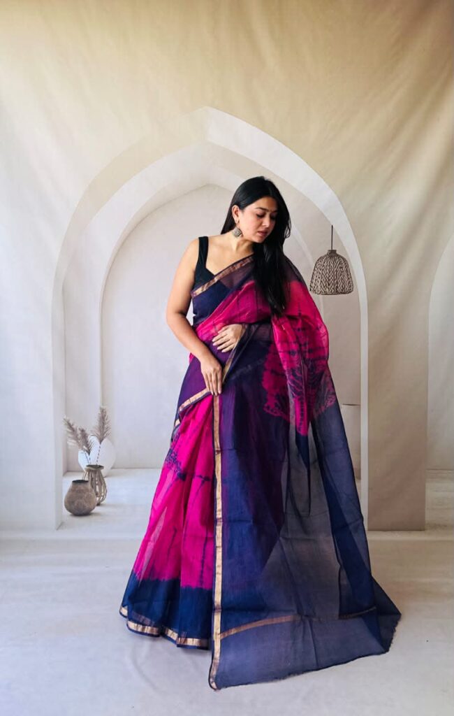 Handblock printed Kota Doria Saree